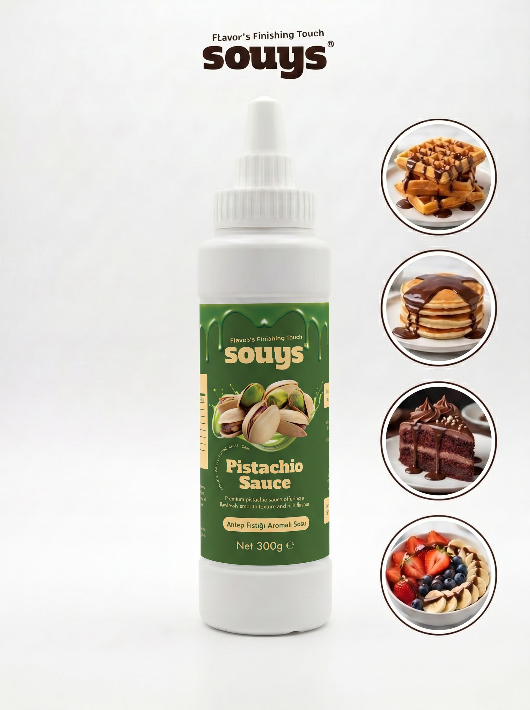 Souys Antep Fıstığı Aromalı Tatlı Sos 300 gr - Waffle & Krep & Pankek & Dondurma & Kahve ve Pasta Sosu