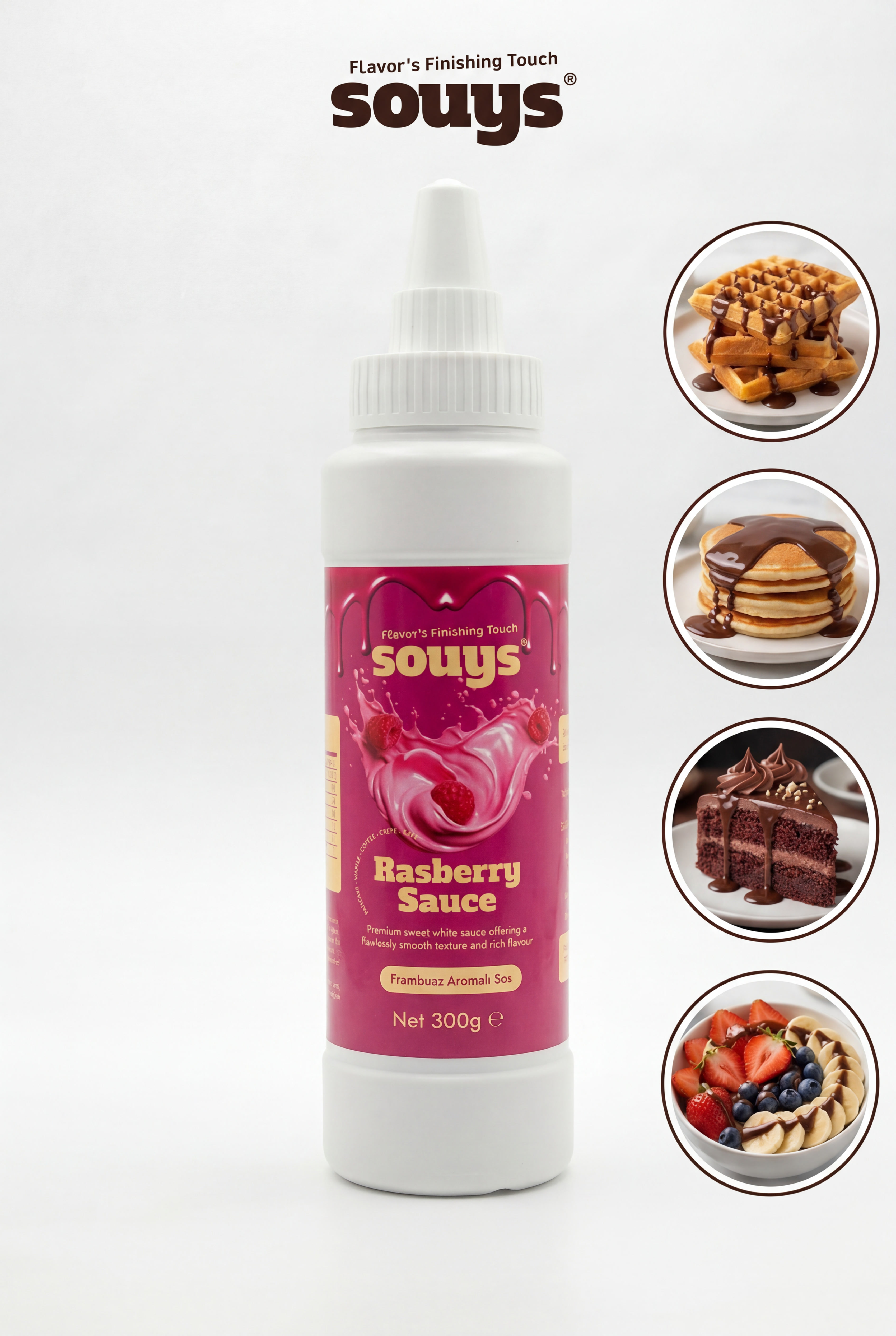 Souys Frambuaz Aromalı Tatlı Sos 300 gr - Waffle & Krep & Pankek & Dondurma & Kahve ve Pasta Sosu