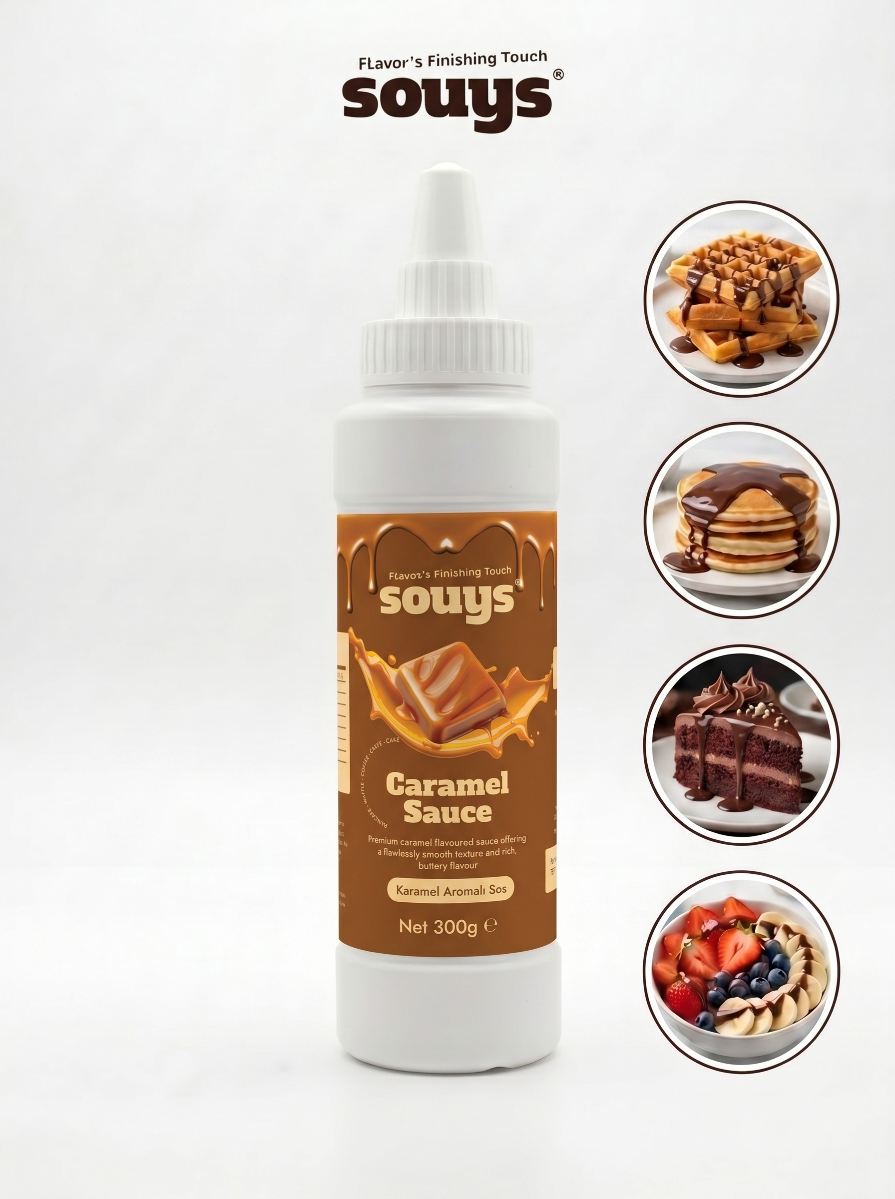 Souys Karamel Aromalı Tatlı Sos 300 gr - Waffle & Krep & Pankek & Dondurma & Kahve ve Pasta Sosu